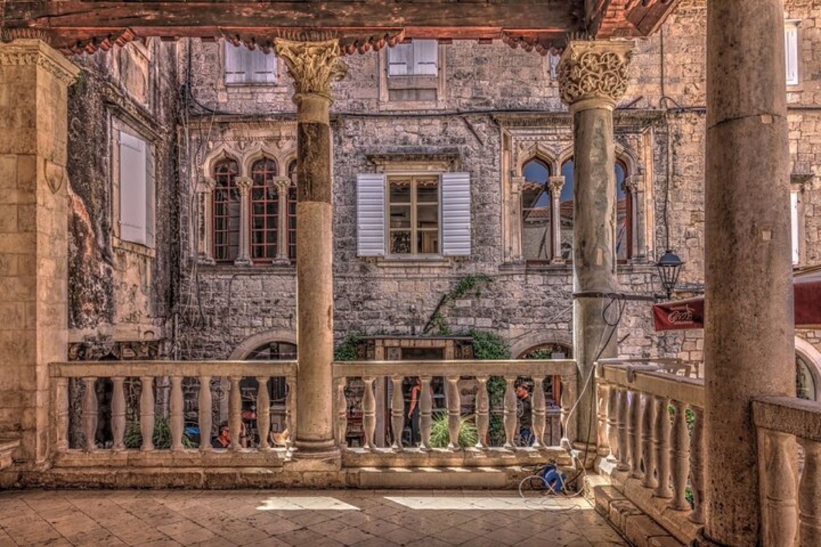 Stone columns and courtyard inside Diocletian's Palace in Split
